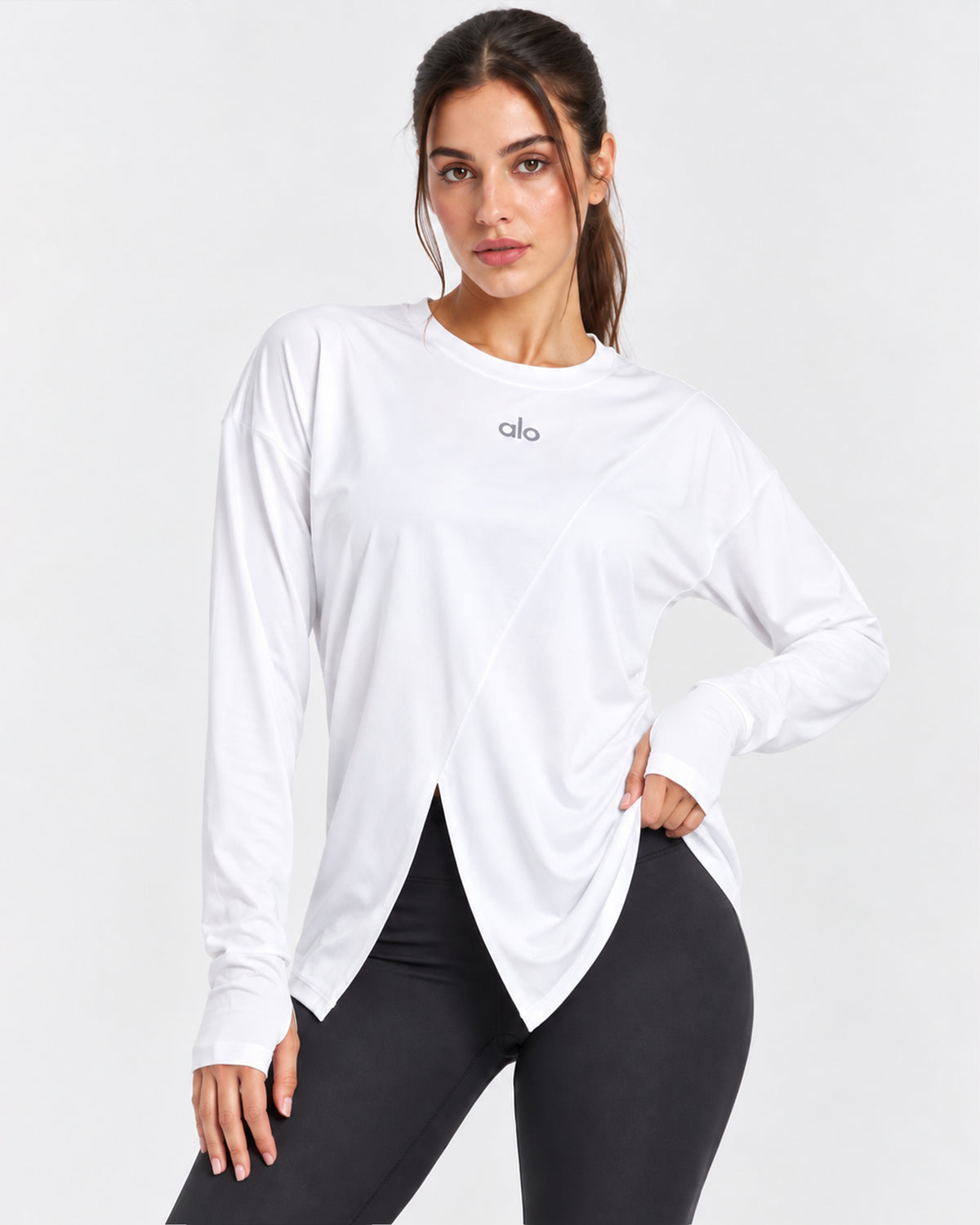 ALO CUTOUT WHITE LONG SLEEVE